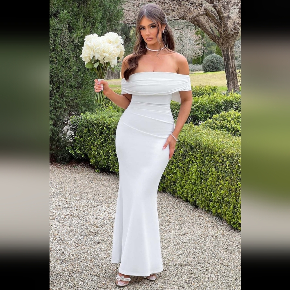 Off-Shoulder White Dress with Statement Bow
